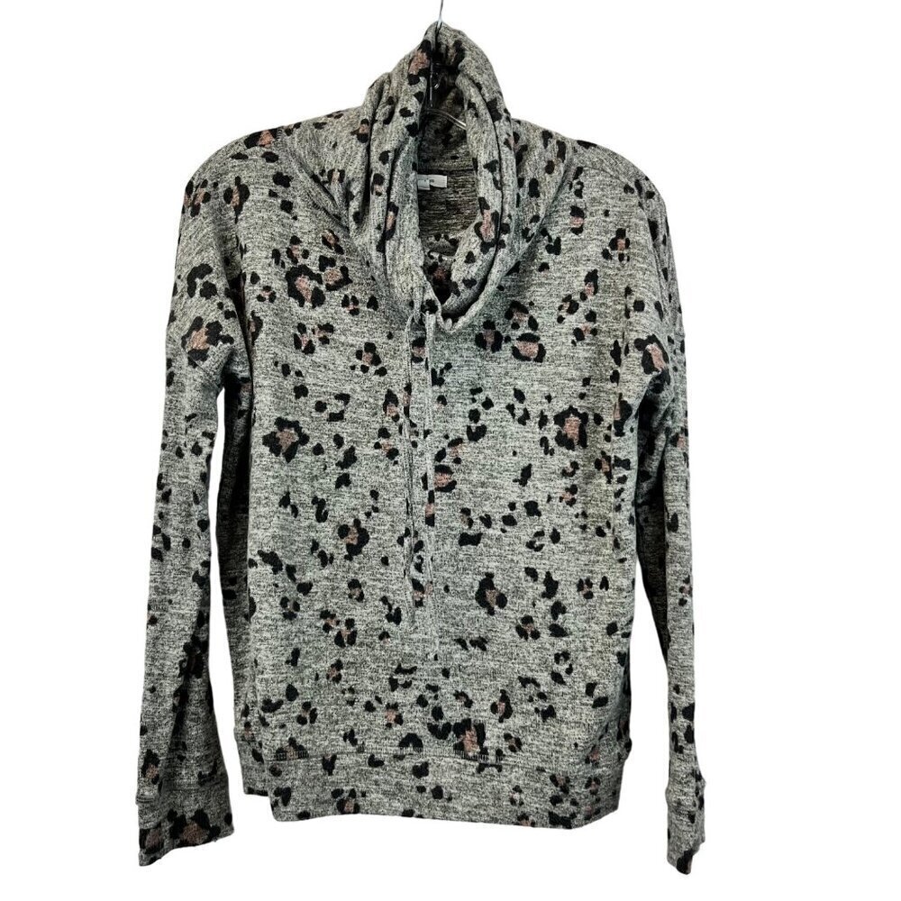 Maurices Womens Cowl Neck Long Sleeve Sweater Gray/Multi Animal Print Small